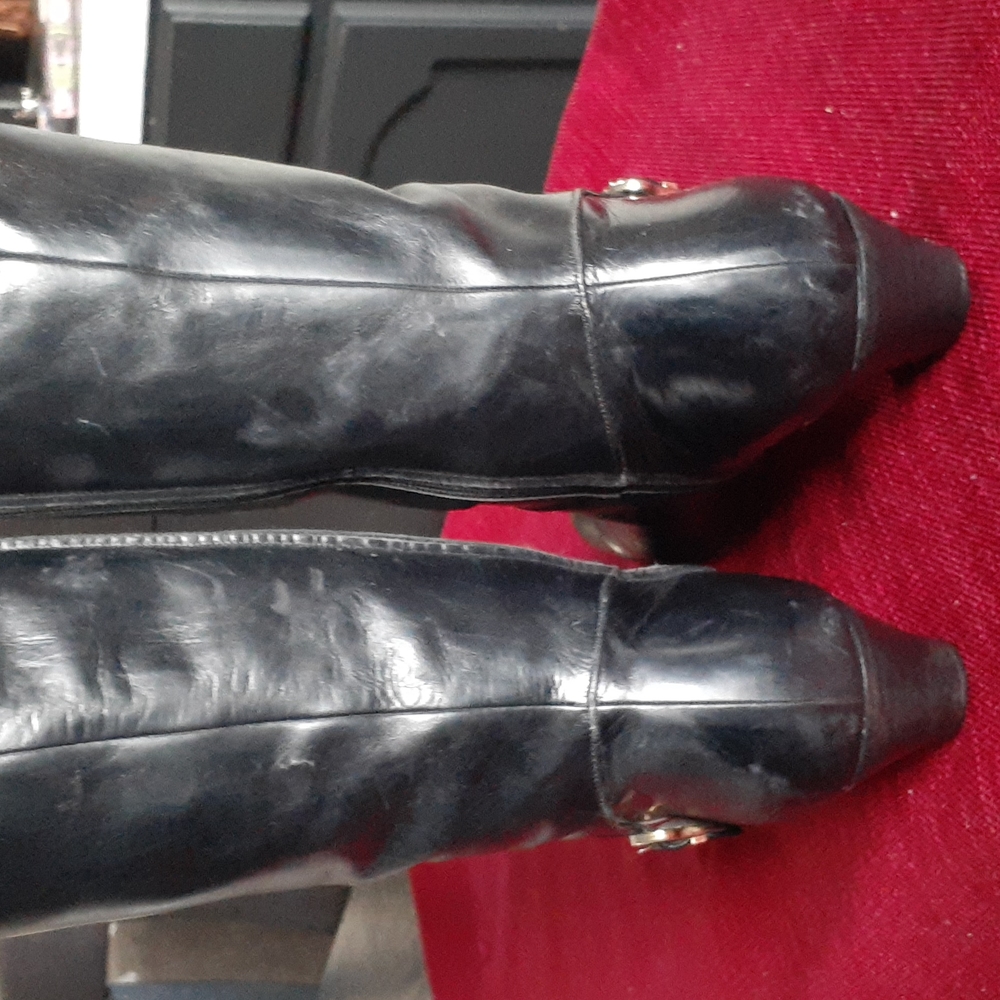 Salvatore Ferragamo Black Leather Knee-High Boots - Picture 8 of 16